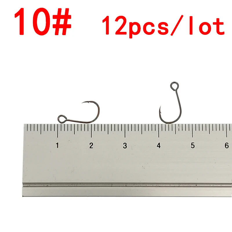 10 12 шт./лот, размер 4#-12#, для рыболовной приманки, сменный крюк, одинарная приманка, крючок, встроенный крючок, большой глаз, Высокоуглеродистая сталь, снасти - Цвет: 10