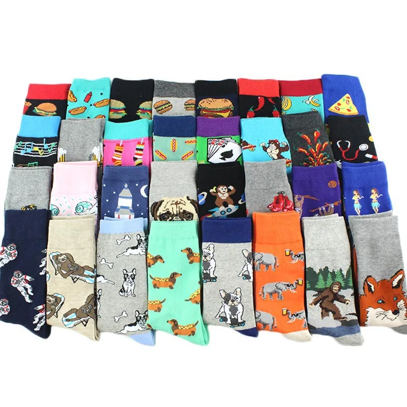 Tier-Mops-Elefanten-Lionu-Lustige-Socken-M-nner-Chili-Hamburg-Pizza-Crew-Socken-Harajuk-Neuheit-Geschenk