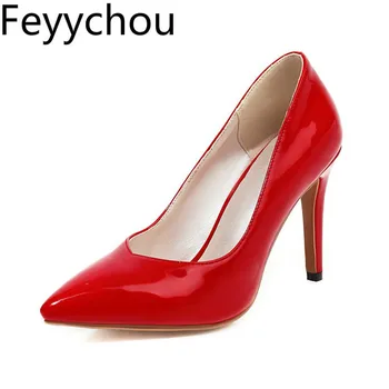 

Women's Pumps Shoes Super High Heel Spring Autumn Slip-on Pointed Toe Basic Patent Leather 2020 Sexy New Fashion Black Red Beige