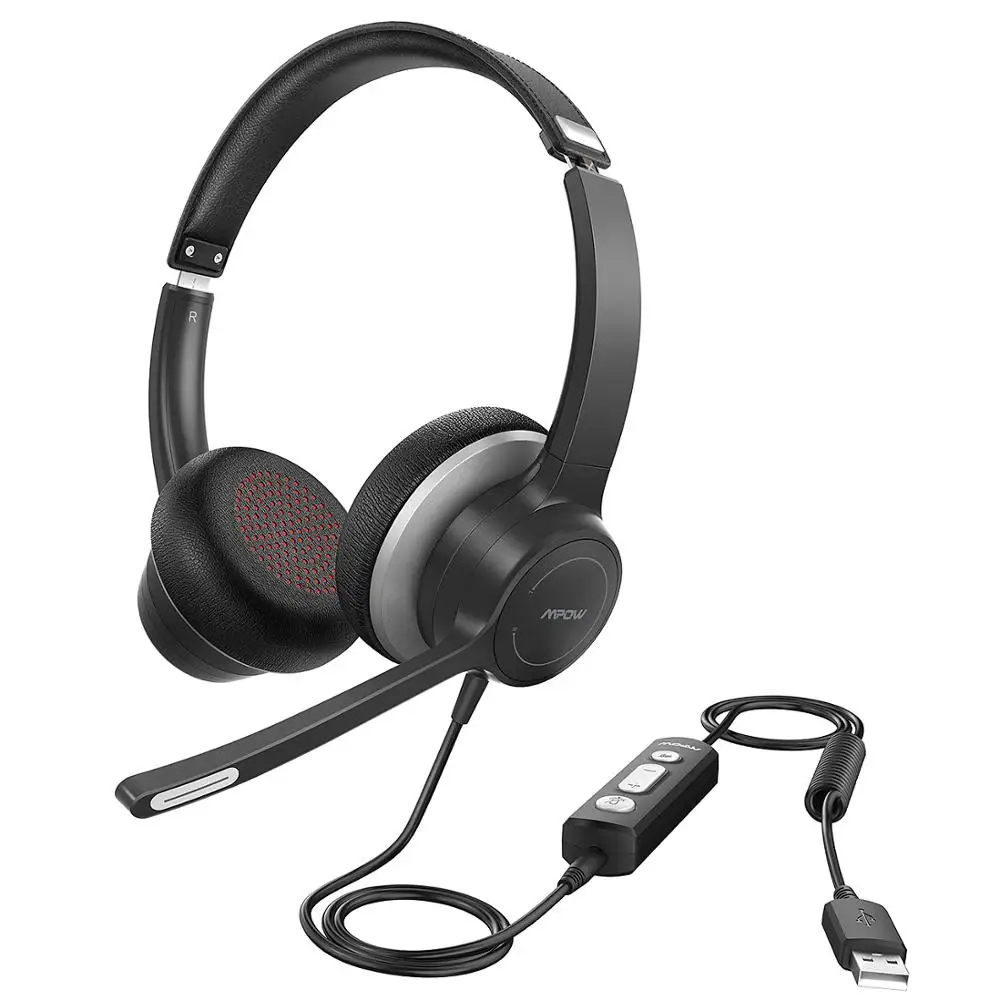 Black Headset Mpow 328 беспроводные наушники USB 3,5 мм Компьютерная гарнитура с микрофоном шумоподавление Звуковая карта для ПК Skype колл-центр Mac - Цвет: Black Headset