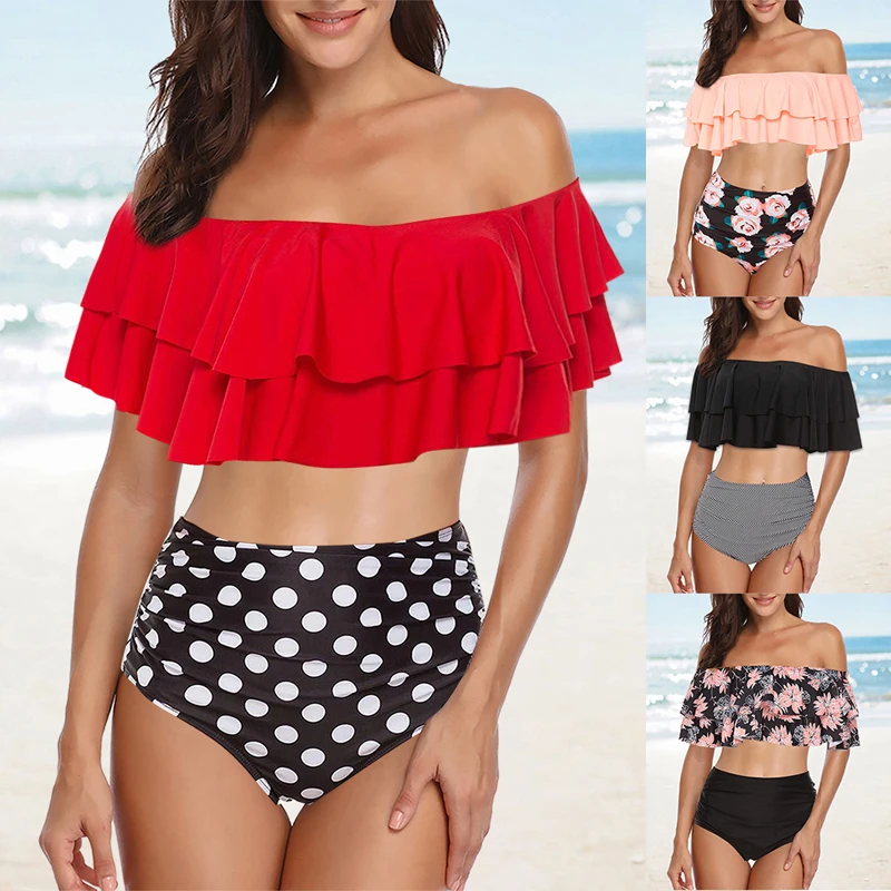 2020 купальник с оборками женские сексуальные бикини цветочным принтом винтажные