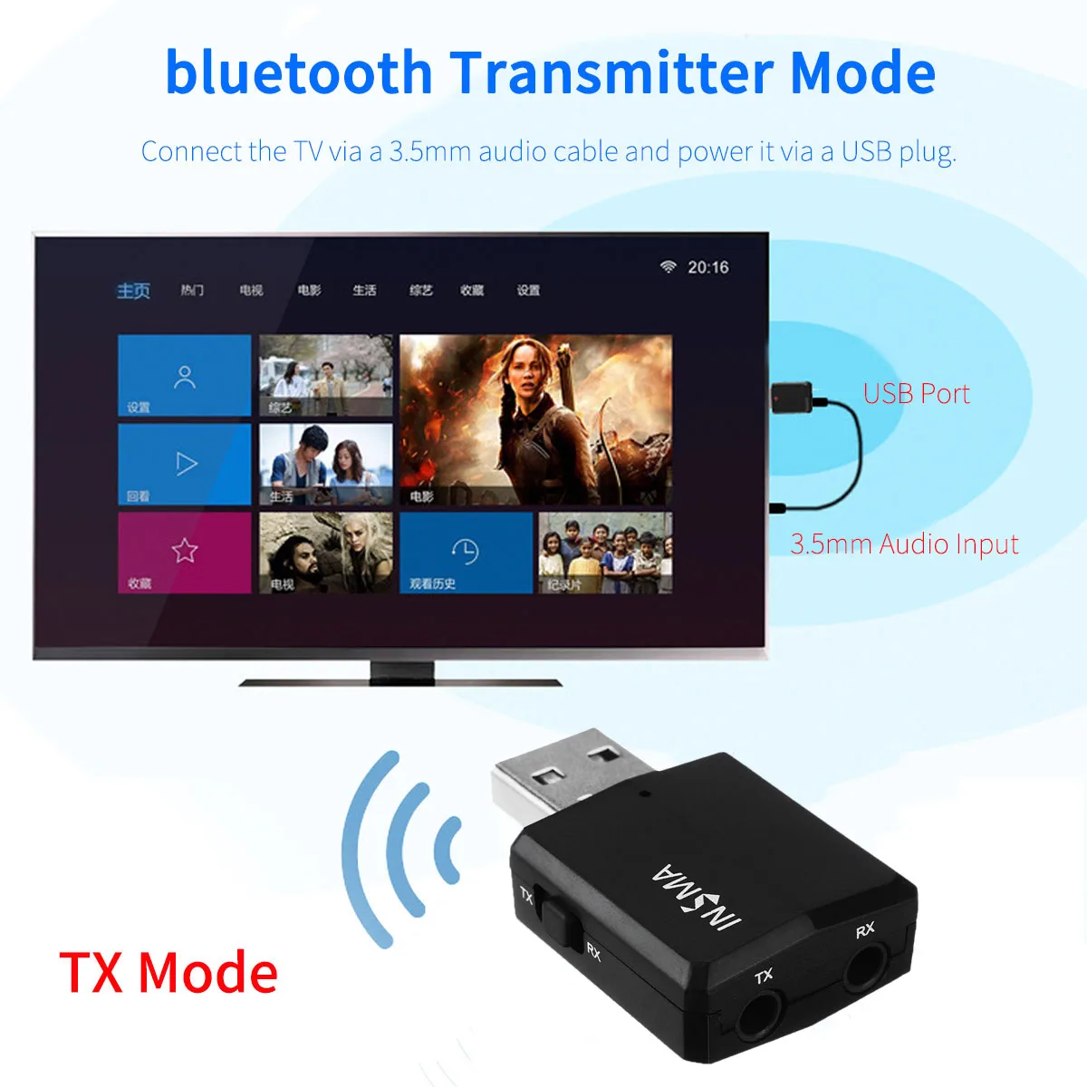Обновленный 3 в 1 bluetooth 5,0 аудио приемник передатчик USB стерео беспроводной адаптер для ТВ ПК Компьютер Наушники динамик автомобиля