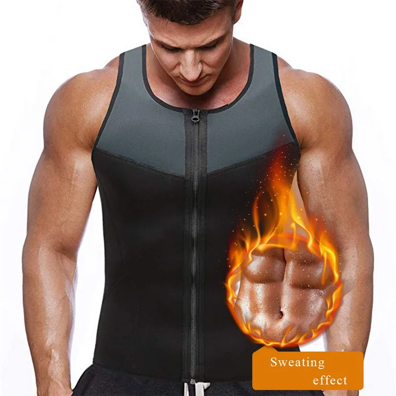 CORATED Men Sauna Vest Sweat Waist Trainer Zipper Hot Neoprene Tank Top Corset Compression Body Shaper Sauna Shirt Workout 