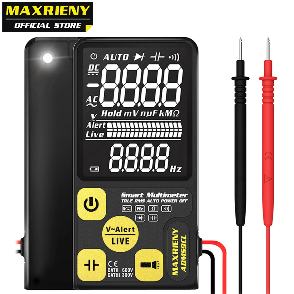 Online Multímetro Digital MAXRIENY ADMS9CL EBTN LCD multifunción voltímetro voltaje frecuencia condensador de resistencia diodo NVC Tester