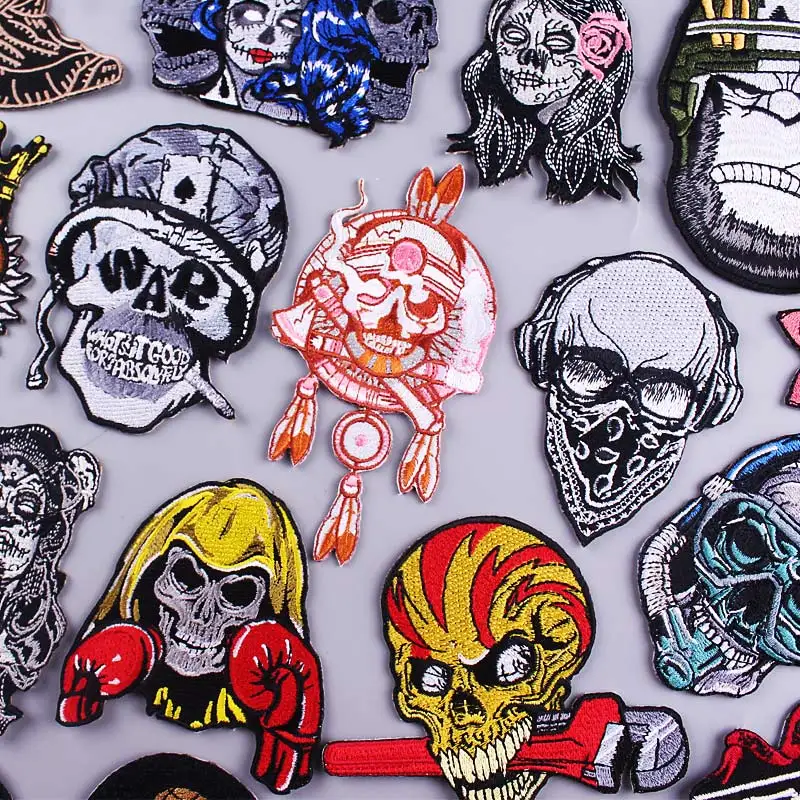 

Indians Skull Patch Iron On Patches For Clothes Punk Patch Zombie Bride Embroidery Patches For Clothing Applique Ironing Sticker