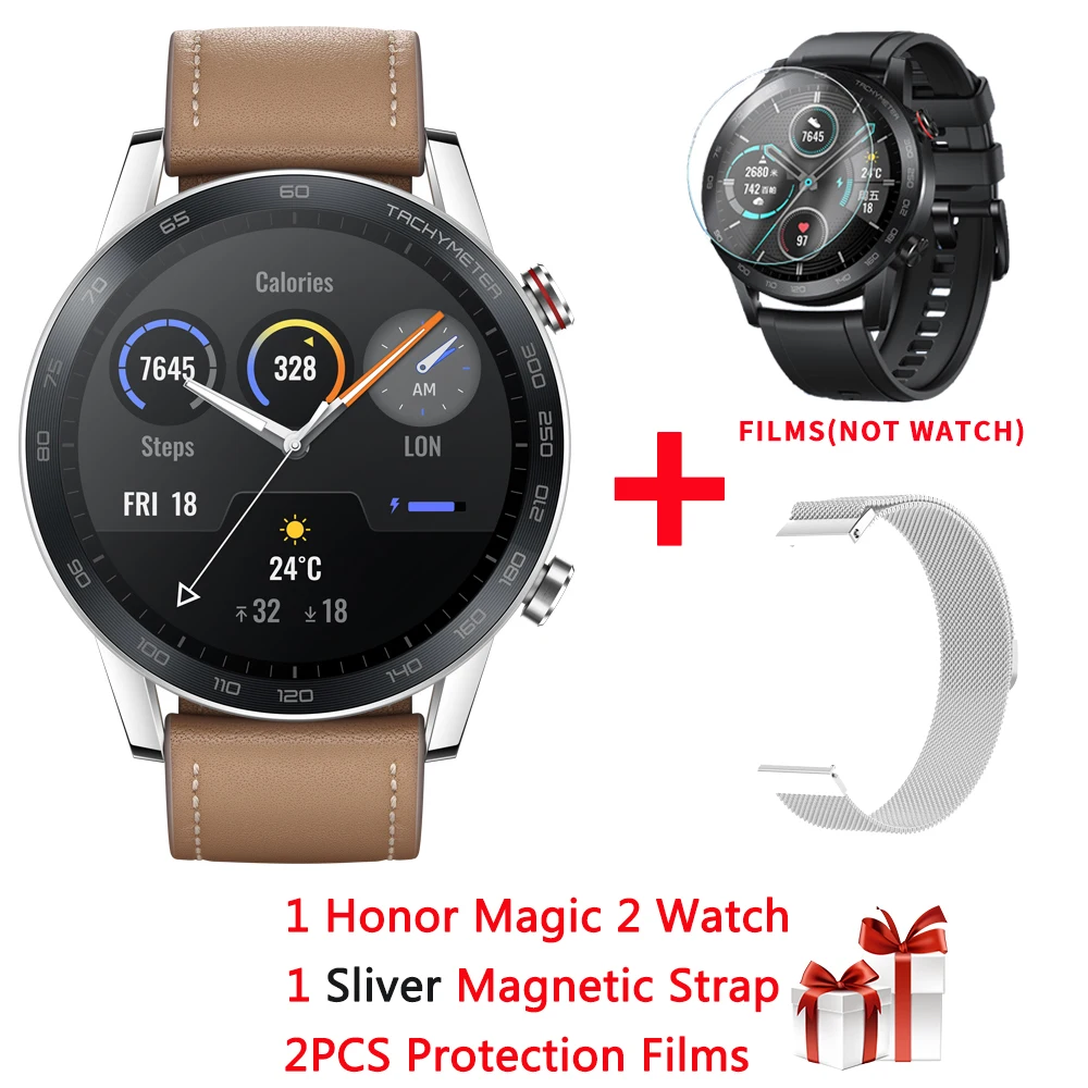 Глобальная версия huawei Honor Magic 2 Minos умные часы 1,39 ''AMOLED 454*454 пикселей дисплей 5 АТМ водонепроницаемые gps умные часы - Цвет: add silver Magnetic