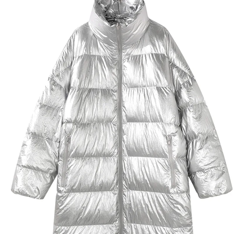 Двухстороннее длинное пальто, женская Космическая одежда, винтажная Европейская Свободная куртка размера плюс, зимняя куртка на утином пуху, женские топы LL002