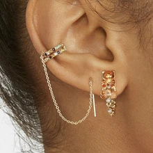 Женские серьги в богемном стиле, специальный дизайн, CZ длинная цепочка, модные золотые клипсы для ушей, набор, эффектные Свадебные украшения