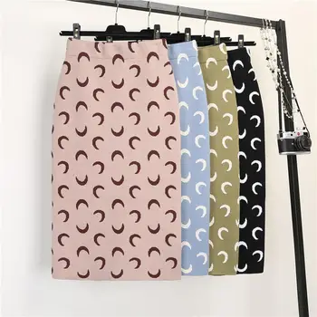 

Women Knit Polk Dot Pencil Skirt Female 2020 Autumn Winter High Waist Bodycon Vintage Split Thick Stretchy Sweater Skirts