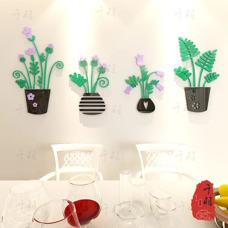 WS70 Creative potted 3D stereo acrylic crystal wall sticker living room bedroom restaurant TV background decoration | Дом и сад
