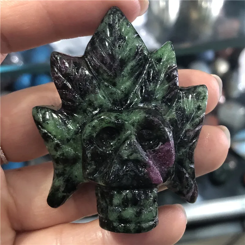 malachite Натуральный кристалл резьба по камню индийский главный череп, медитация рейки, домашнее украшение - Цвет: malachite