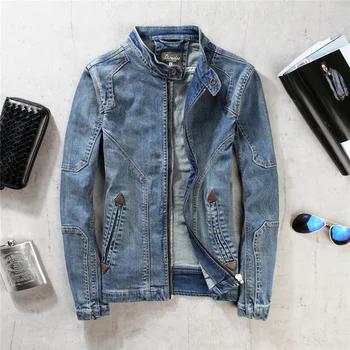 

2020 Spring Autumn Men's Denim Jacket Casual Stand Collar Military Denim Jacket Men's Slim Retro Jeans Men's Short Denim Jacket