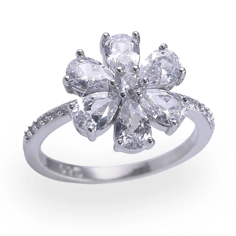 Fashion Crystal Wedding Rings for Women Silver Color Flower Floral Shaped Engagement Bridal Luxury Party Jewelry finger ring silver ring wedding rings wedding ring