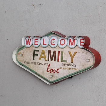 

Retro Wrought Iron Led Lamp Bar Mural Family Letters Wall Hanging Decorations Tin Painting