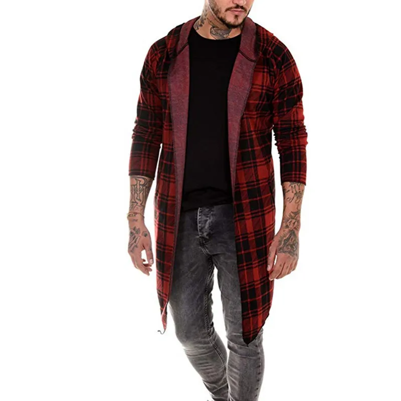 

PUIMENTIUA New Men's Hippop fashion new 2019 printed hoodie cape casual digital print large plaid striped coat cape