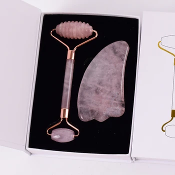 Face Care Massage Roller Natural Rose Quartz Gua Sha Tool Health Skin Acupuncture Massager Neck