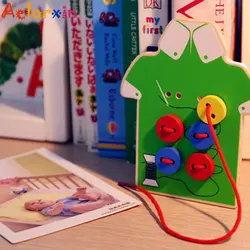 Juguetes de madera para niños, tablero de botones con costura de roscado, bloques de cuentas, regalo para niños, ejercicio, mano, articulación ocular, educativo, 2019