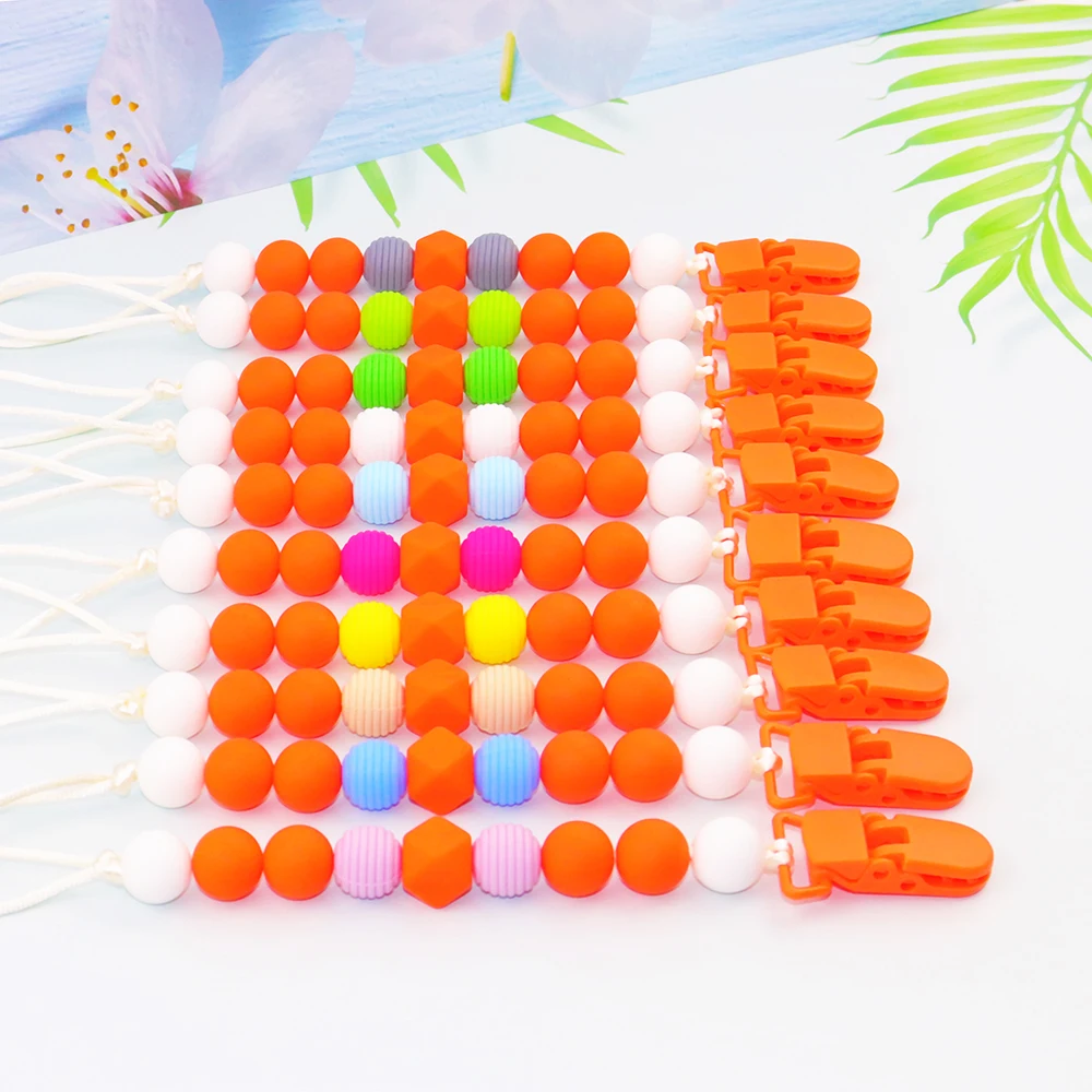 

Orange Pacifier Clip Chain For Mommy Handmaking DIY Baby Teether Teething Chain Baby Chewable Toys Relief Teeth Pain