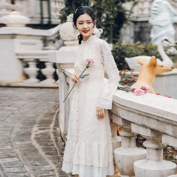 

COIGARSAM Vintage Women dress New Tassel Dresses Rice White V8185009