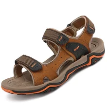 Пляжные сандалии; мужские Летние кожаные сандалии на танкетке; Мужская Удобная обувь для вождения размера плюс 55; модные фабричные магазины
