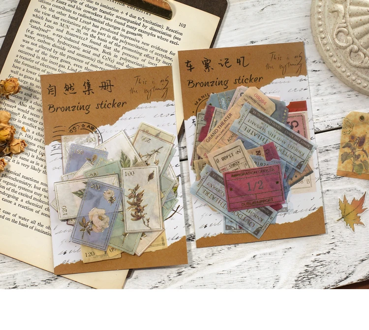 40pcs Vintage Stickers Museum Series Decorative Scrapbooking Stick Label Journaling Album Stationery Retro Stamp Plant Sticker
