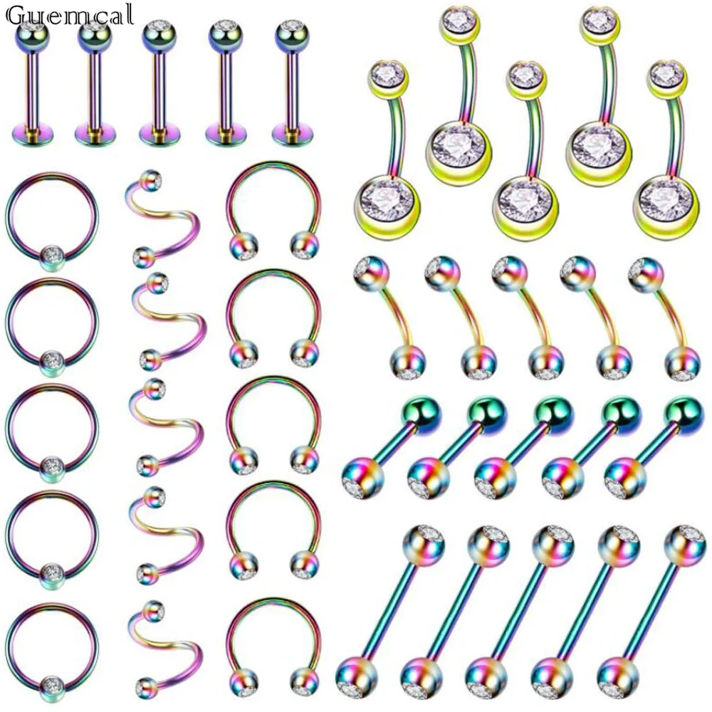 

Guemcal 40 Pcs/1 Set Diamond-studded Lip Nails Belly Button Nails Stainless Steel Piercing Fashion Jewelry Gift