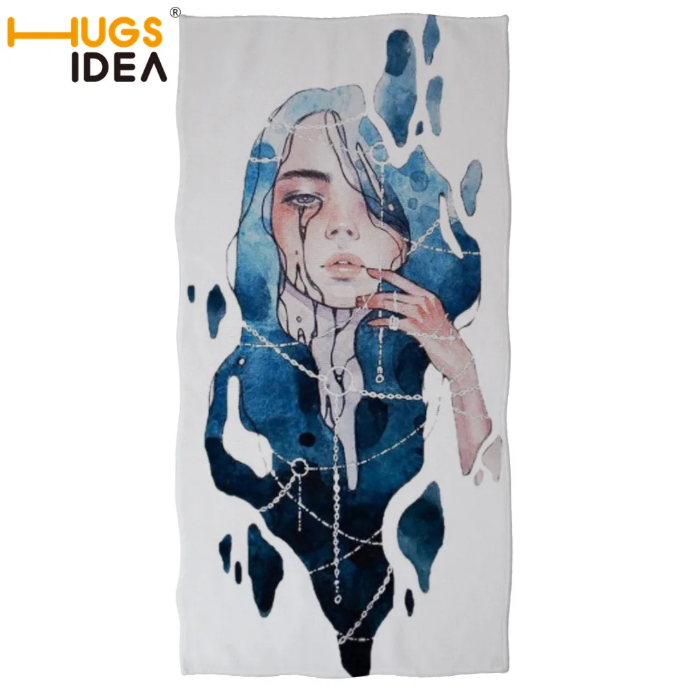 HUGSIDEA банное пляжное полотенце для взрослых с принтом Billie Eilish, быстросохнущее полотенце для лица, впитывающие купальники, полотенце для душа s - Цвет: YY2534