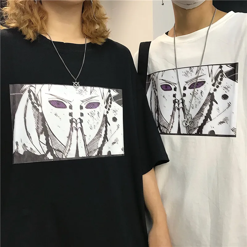 Женская футболка Наруто из хлопка Harajuku крутая унисекс с коротким рукавом