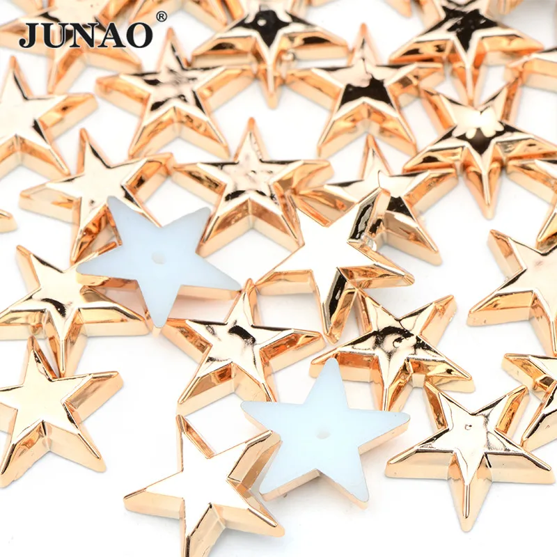 

JUNAO 15mm Rose Gold Color Star Decoration Rhinestone Glue On Fancy Crystal Diamonds Flatback Stone Applique for DIY Bag Clothes