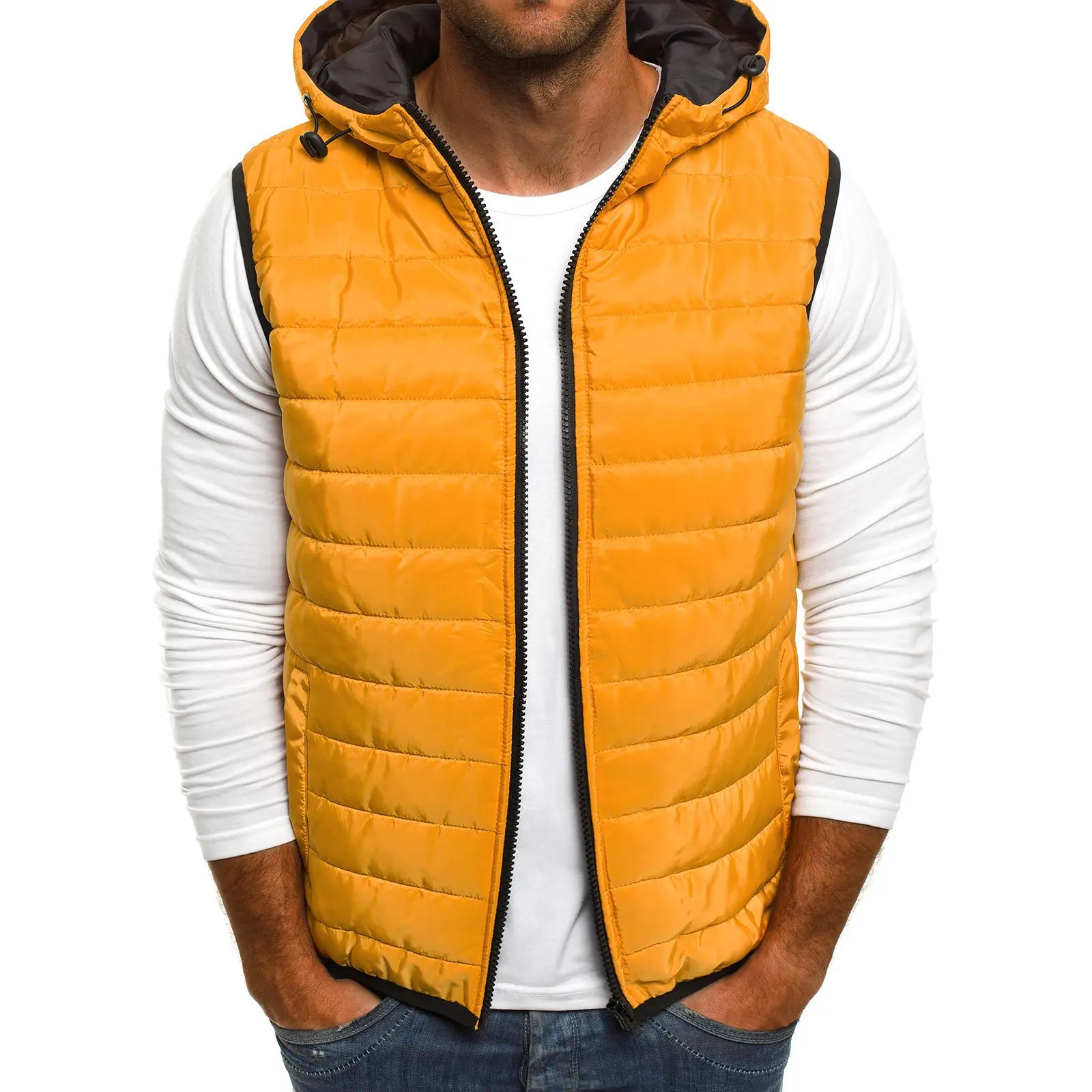 AliExpress Ouma модный однотонный простой мужской хлопковый жилет с капюшоном