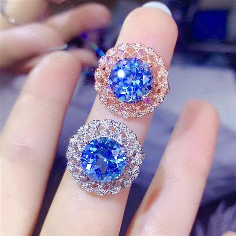 

Natural blue topaz ring 925 silver ladies ring luxury style