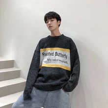 Winter New Sweater Men Warm Fashion Letters Contrast Color Casual O-neck Sweater Pullover Street Wild Loose Long-sleeved Sweater Winter New Sweater Men Warm Fashion Letters Contrast Color Casual O-neck Sweater Pullover Street Wild Loose Long-sleeved Sweater