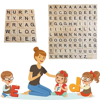 

100Pcs/Pack Creative Novelty Wooden Scrabble Tiles Colorful Letters Numbers For Crafts Wood Alphabet Toy