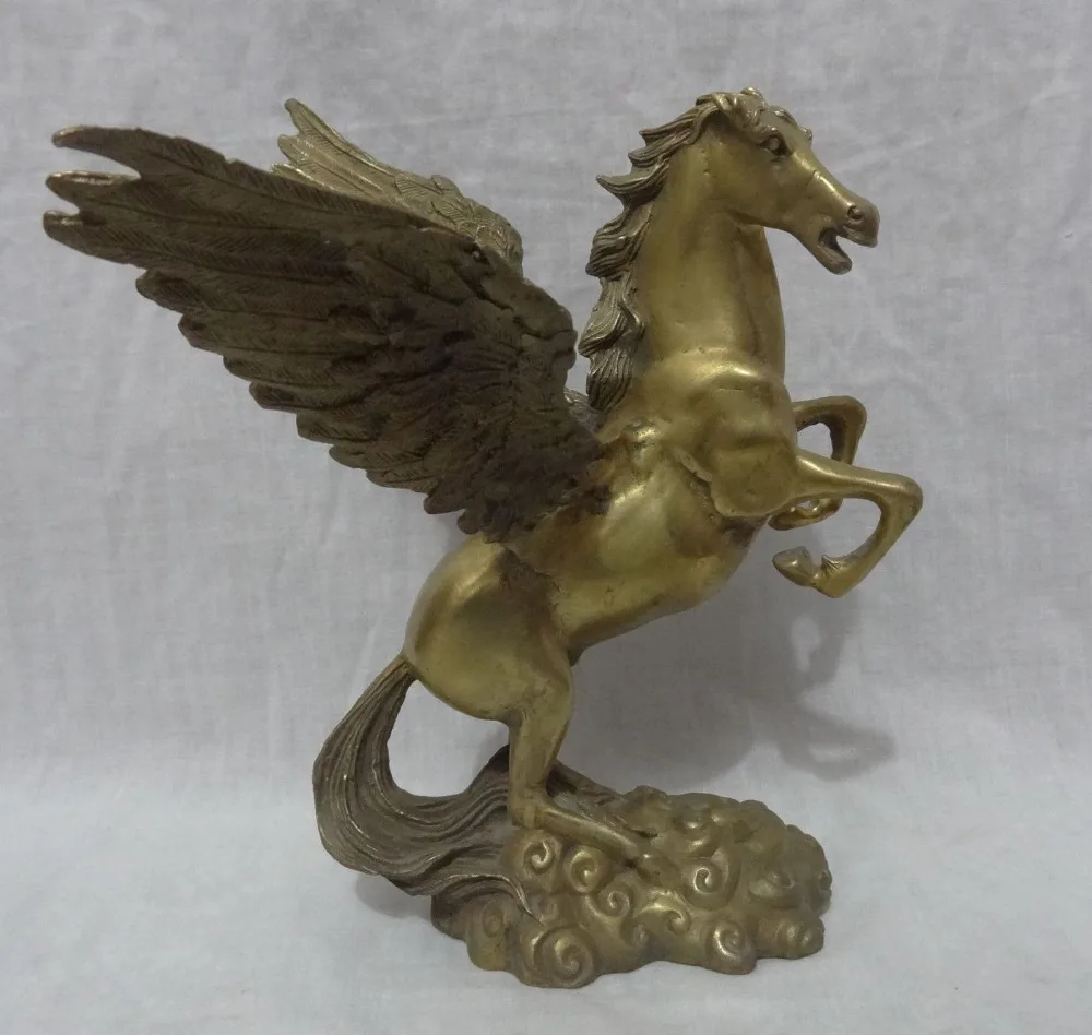 001559 9&quot Chinese Brass Year Zodiac Wealth Animals Fly Myth Up Horse Bronze Statue | Дом и сад