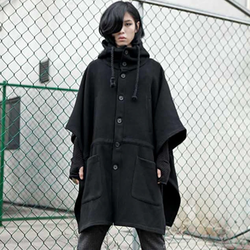 Korean version Dark Night Club Bat Shirt Hooded Cape Men's cloak thickened medium-length woollen coat coat coat Korean version Dark Night Club Bat Shirt Hooded Cape Men's cloak thickened medium-length woollen coat coat coat