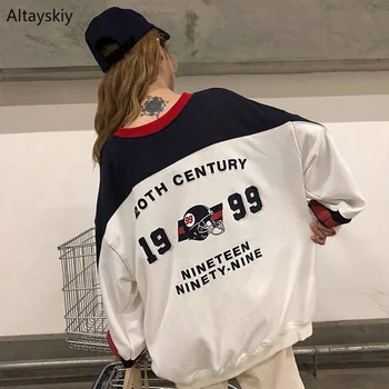 

Hoodies Women O-Neck Letter Printed Loose Simple All-match Korean Style Pullovers Womens Kawaii Soft Daily Sweatshirts Chic Cute