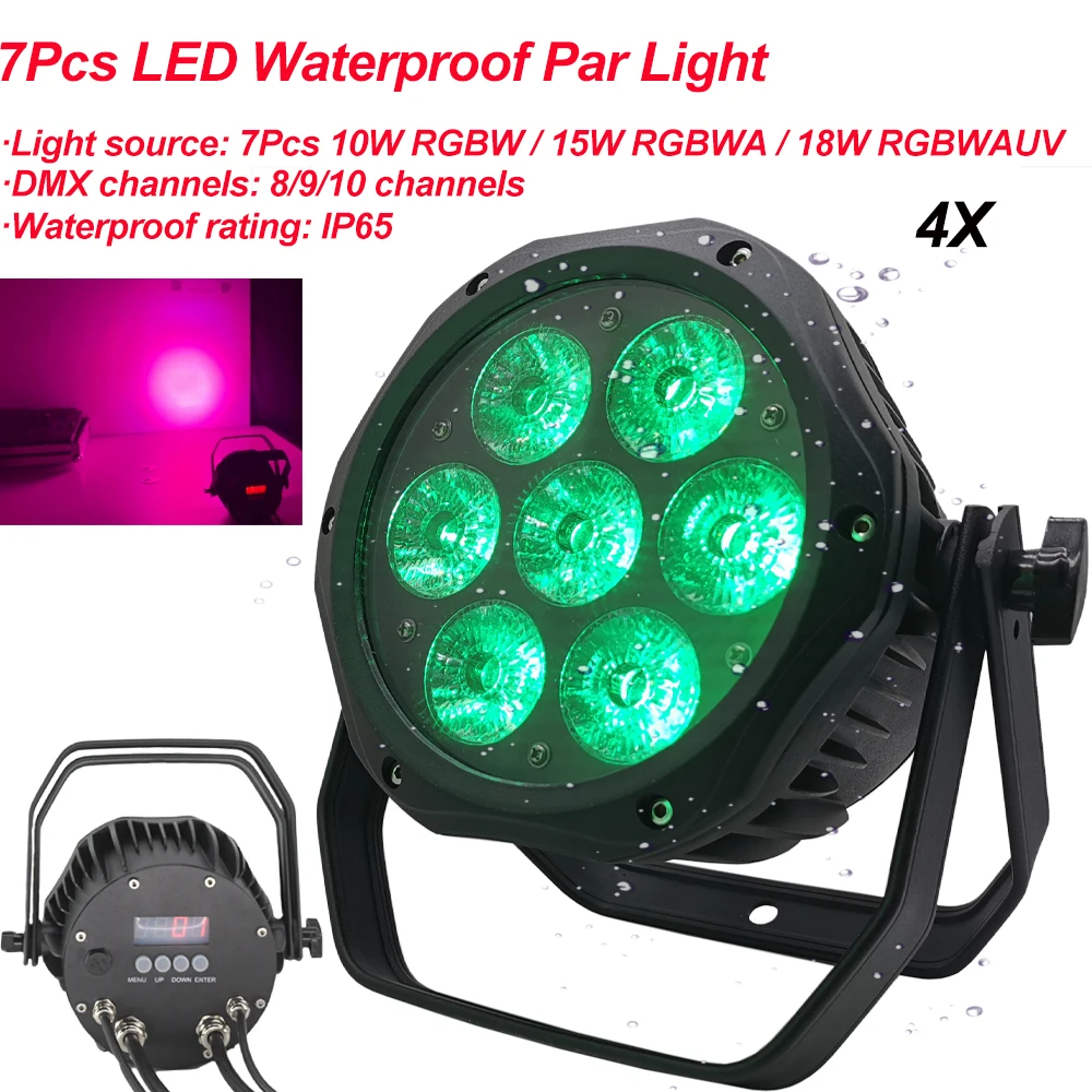 

4Pcs/Lot LED Waterproof Flat Par 7x18W RGBWA+UV 6IN1 Lighting Strobe DMX512 For Disco DJ Music Party Club Dance Floor Bar Stage