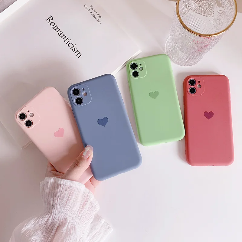 Solid Colour With Heart iPhone 12 11 Pro Max case iPhone 12 mini case iPhone XR case iPhone XS Max Case iPhone 8 Plus iPhone SE Case