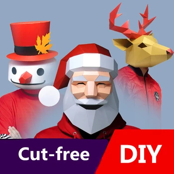 

New Santa Paper Mold Headgear Full Face Mask Grandpa Handmade Male Female Adult Christmas props Christmas Halloween Party Masks