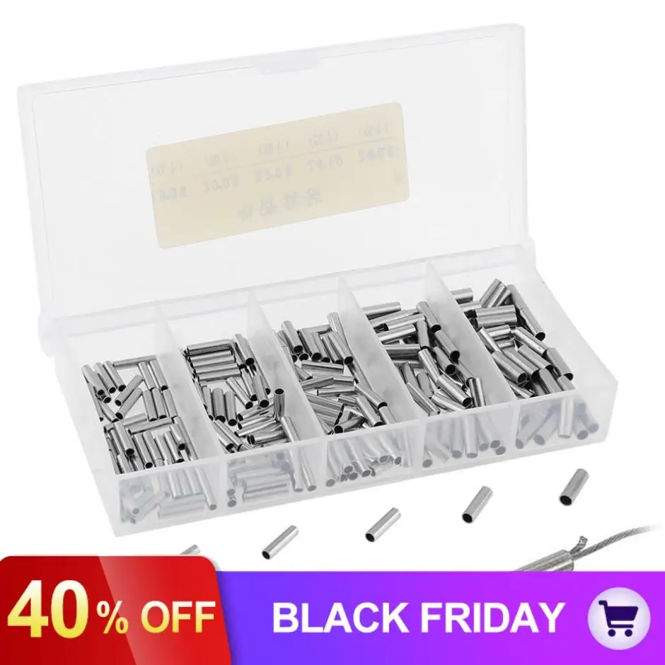 250pcs/ lot Single Barrel Crimping Sleeves Fishing Line Wire Leader Copper Tube Connectors 5 Size Mixed Copper Tube