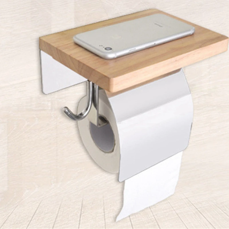ELEG-304 Stainless Steel Bathroom Tissue Box Toilet Creative Paper Roll Paper Holder Solid Wood Waterproof Toilet Paper Box