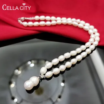 

Cellacity Classic Natural Freshwater Pearl Necklace for Women Silver 925 Jewelry Gourd shaped Pearl Pendant Elegant Gift for mom