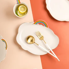 Rainbow Bowl Home Creative Ceramic Noodle Bowl Salad Bowl Plate Cloud Breakfast One-person Cutlery Set