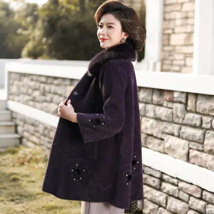 Dark purple Новая зимняя одежда для мамы, Норковое бархатное пальто, иностранный стиль, утолщенное Женское зимнее шерстяное пальто для женщин среднего и пожилого возраста W909 - Цвет: Dark purple