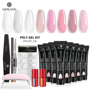 

Saviland 7pcs/set Poly Nail Gel Kit with Lamp Gel Polish Set Nail Extension Pro Kit UV Jelly Gel Starter Nail Kits