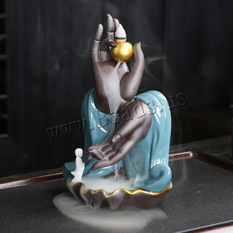 

Buhhda Hand Censer Creative Home Decor Smoke Waterfall Incense Holder Ceramic Backflow Incense Burner With 10pcs Incense Cones
