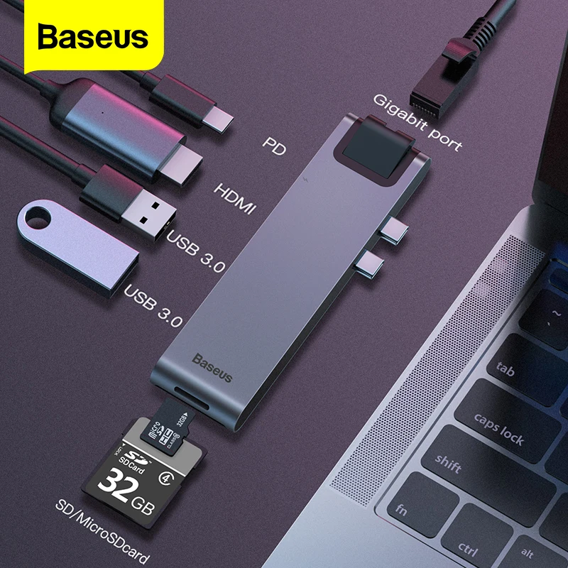 Концентратор Baseus USB Type C к HDMI RJ45 Ethernet мульти 3 0 Thunderbolt адаптер питания для MacBook Pro Air