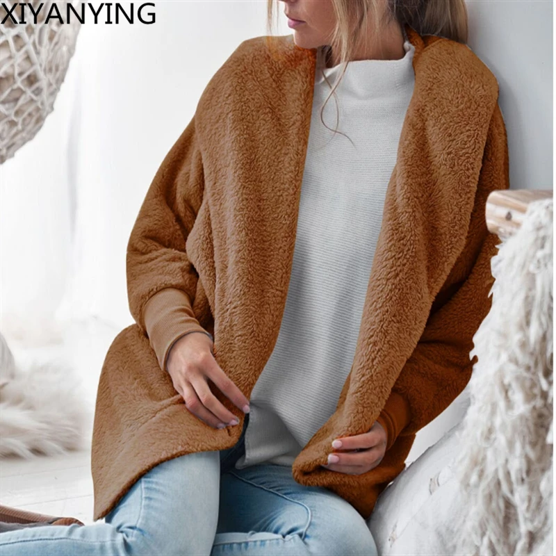 

Faux Fur Coat Womens Winter Sexy Plush Hooded Loose Open Jacket Women Warm Faux Fur Cardigan Womens Clothing Tops Streetwear