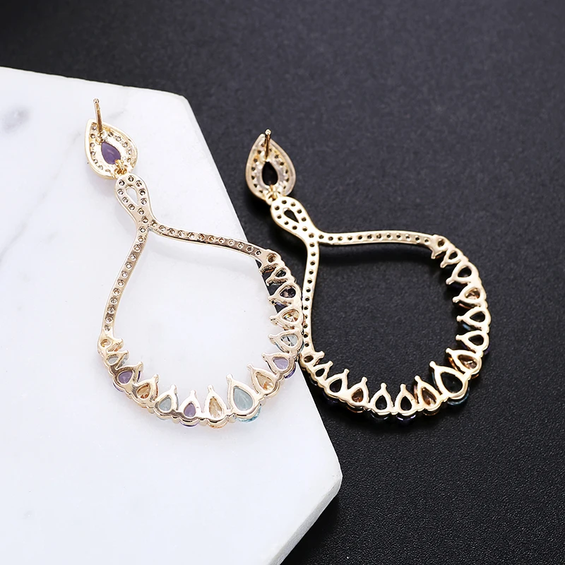 Water Drop Design Earrings Multicolor Luxury CZ Stone Drop Earrings Wedding Jewelry Women Gifts XIUMEIYIZU Famous Brand New