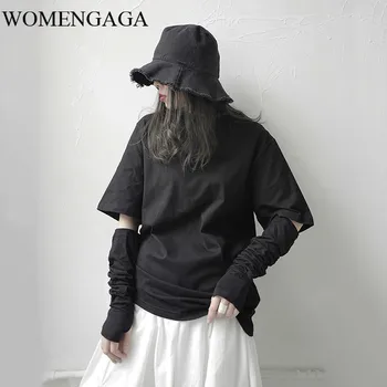 

Loose Women Black Split Joint Hollow Out Temperament T-shirt Round Neck Long Sleeve Fashion Tide Spring Summer 2020 5986